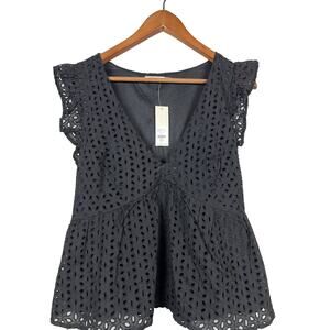 NEW! Mi Ami Francesca's V Neck Eyelet Top Blouse Sleeveless Indie Rock Punk  - L